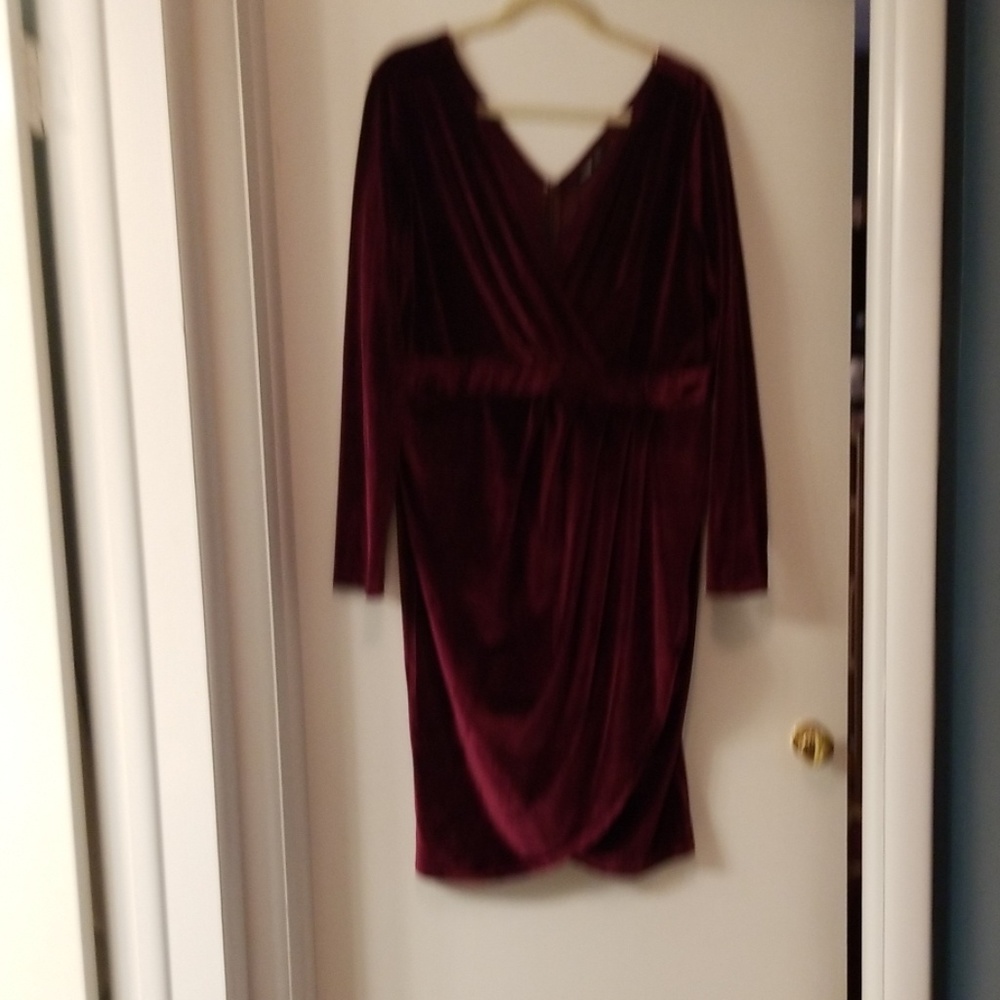 Velvet, faux wrap dress, burgundy